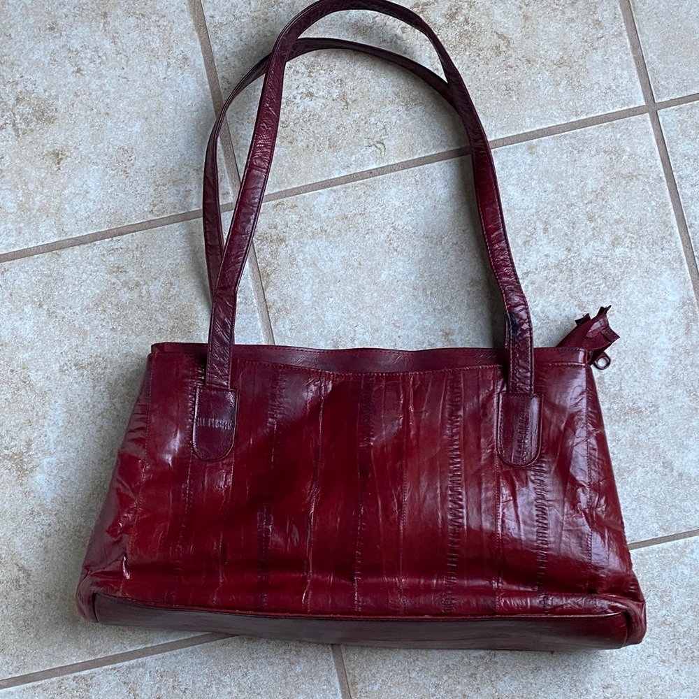 Eel skin 2 strap  4 compartment Red Leather Tote Bag